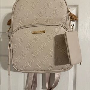 Juicy Couture Cream Quilted Heart Backpack with Gold Accents